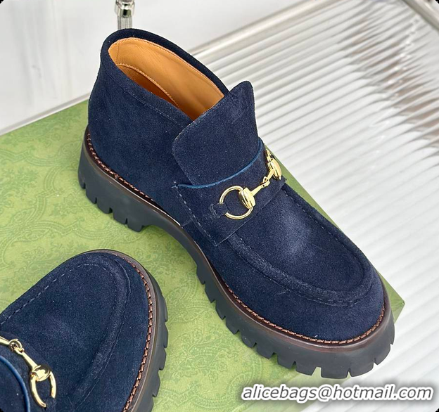 Top Grade Gucci Loafer Horsebit Suede Navy 60702102