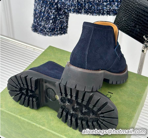 Top Grade Gucci Loafer Horsebit Suede Navy 60702102
