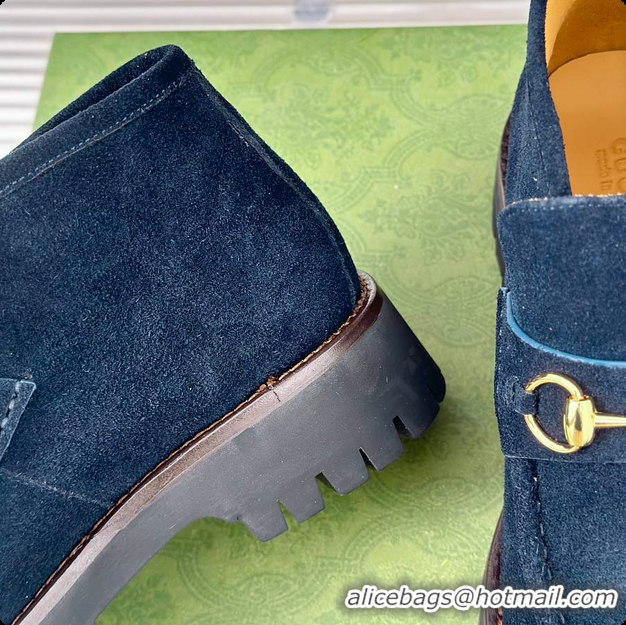 Top Grade Gucci Loafer Horsebit Suede Navy 60702102