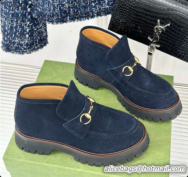 Top Grade Gucci Loafer Horsebit Suede Navy 60702102