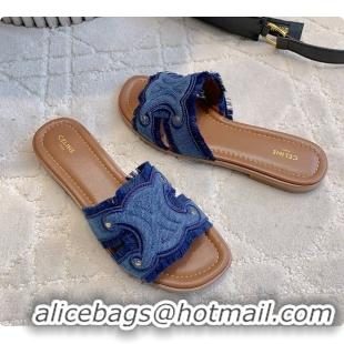Shop Cheap Celine Marina Fringed Mule In Cotton Blue 0702110