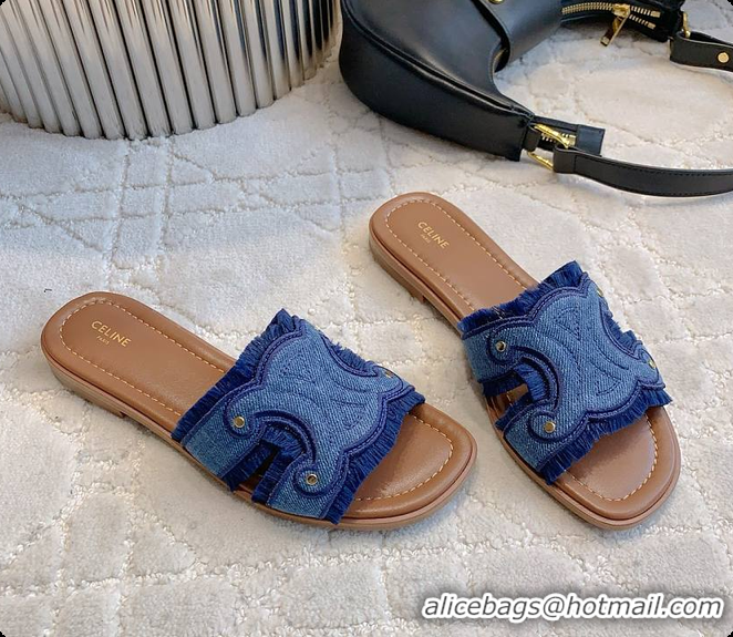 Shop Cheap Celine Marina Fringed Mule In Cotton Blue 0702110