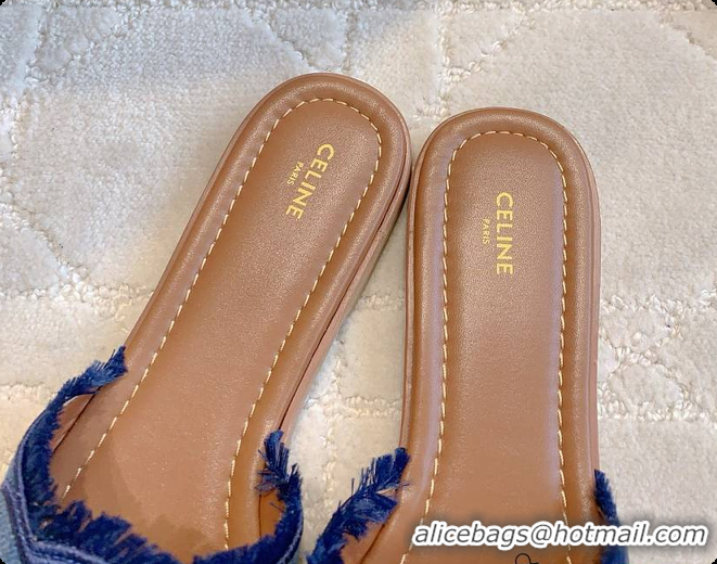 Shop Cheap Celine Marina Fringed Mule In Cotton Blue 0702110