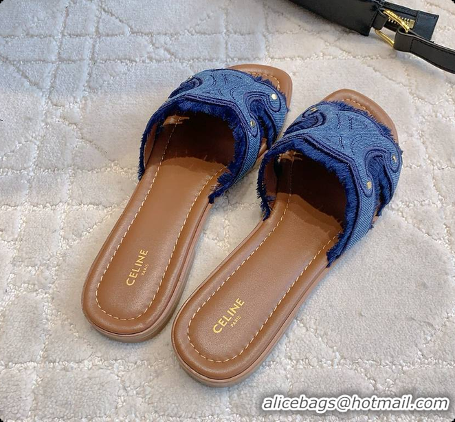 Shop Cheap Celine Marina Fringed Mule In Cotton Blue 0702110