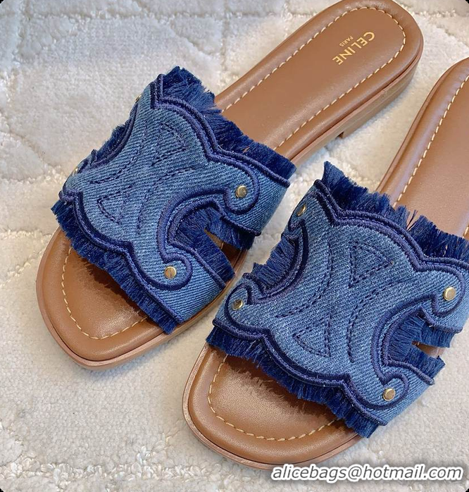 Shop Cheap Celine Marina Fringed Mule In Cotton Blue 0702110