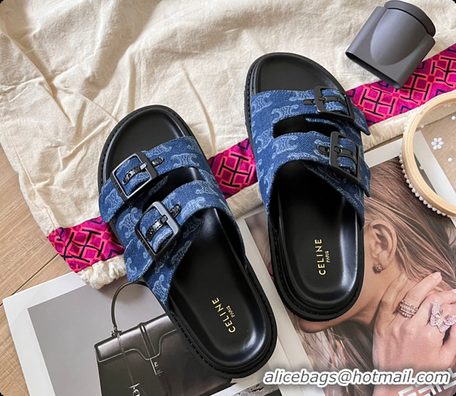 Grade Celine Denim Blue Flat Sandals 0702111