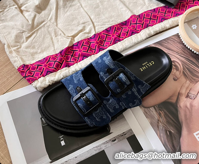 Grade Celine Denim Blue Flat Sandals 0702111