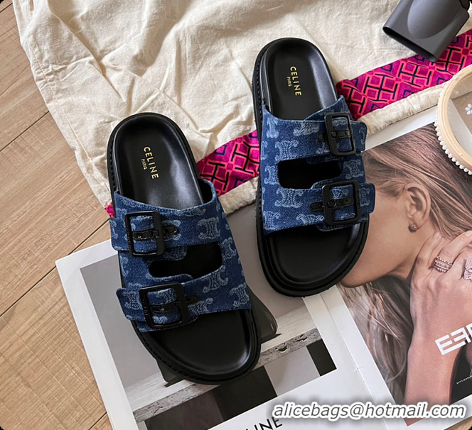 Grade Celine Denim Blue Flat Sandals 0702111