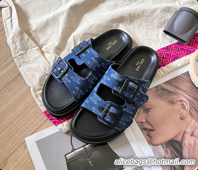 Grade Celine Denim Blue Flat Sandals 0702111
