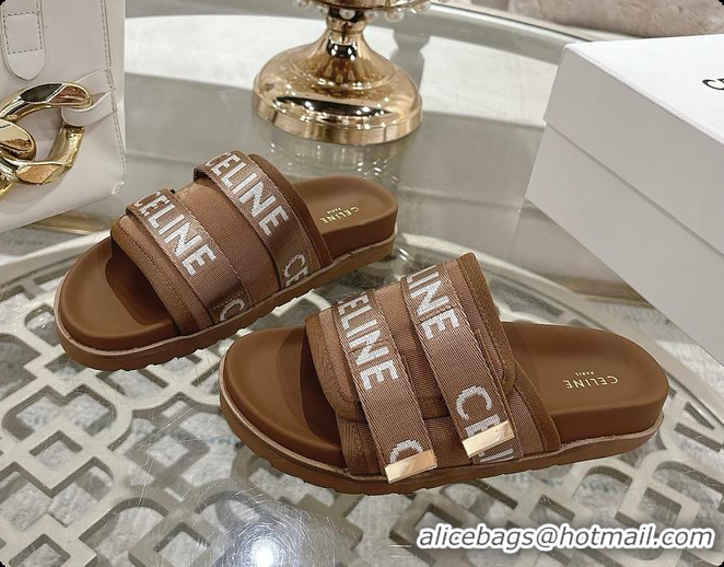 Purchase Celine Trendy Triomphe Webbing Logo Slides/Sandals 0702113
