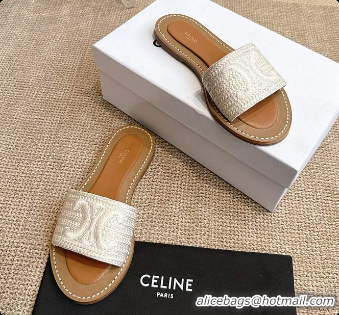 Buy Luxury Celine White Triomphe Cloth Sandal 0702115