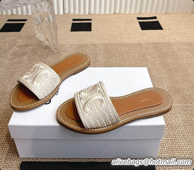 Buy Luxury Celine White Triomphe Cloth Sandal 0702115