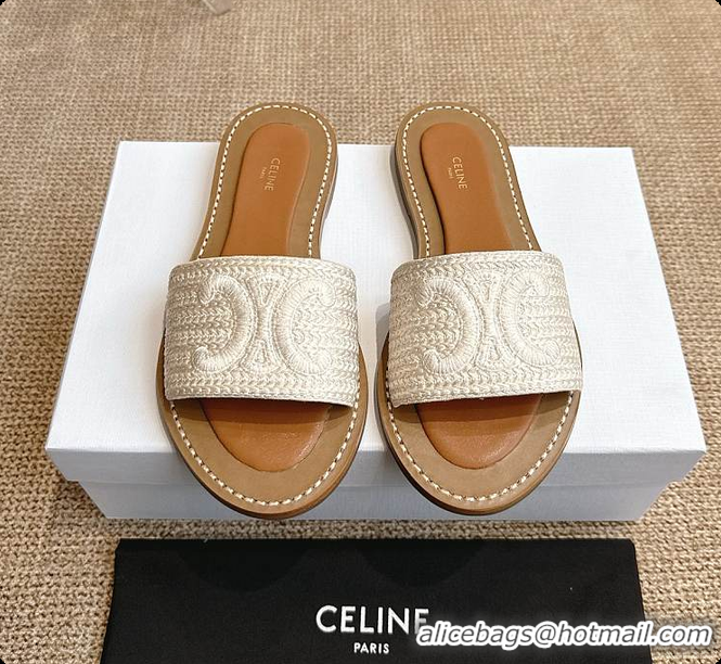 Buy Luxury Celine White Triomphe Cloth Sandal 0702115