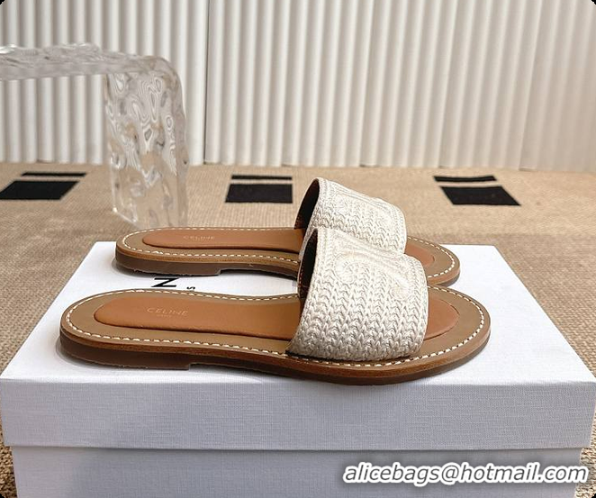 Buy Luxury Celine White Triomphe Cloth Sandal 0702115