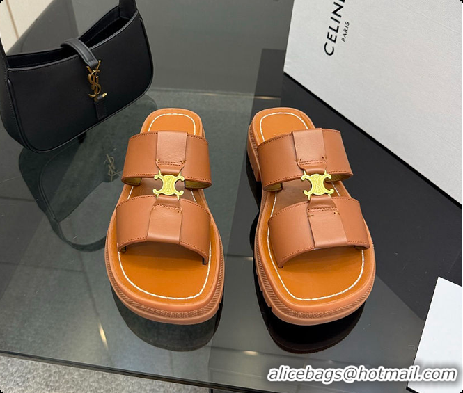 Hot Style Celine Clea Mule In Calfskin Tan 0702117