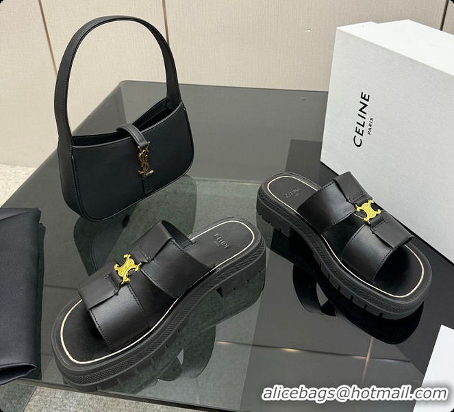 Stylish Celine Clea Mule In Calfskin Black 0702117