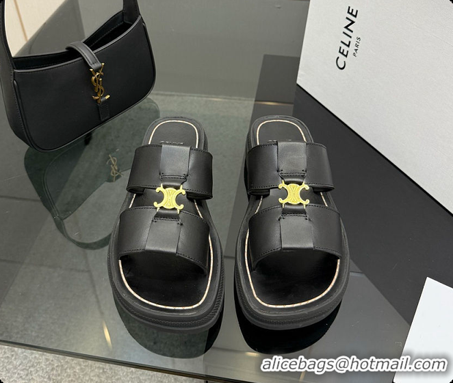 Stylish Celine Clea Mule In Calfskin Black 0702117