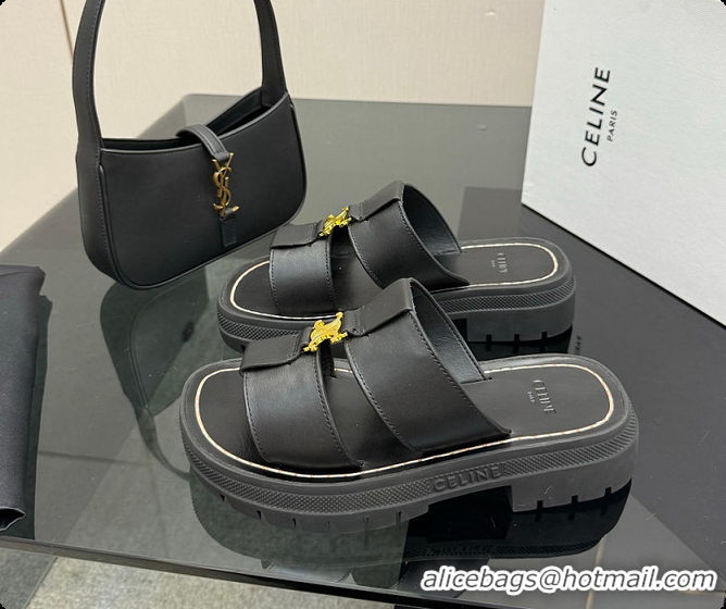 Stylish Celine Clea Mule In Calfskin Black 0702117