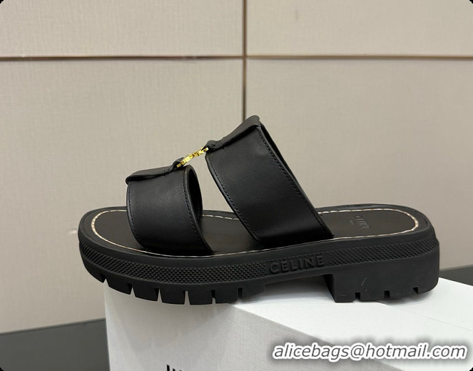 Stylish Celine Clea Mule In Calfskin Black 0702117