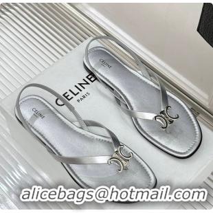 Classic Hot Celine Biki Sandal In Calfskin Silver 0702118