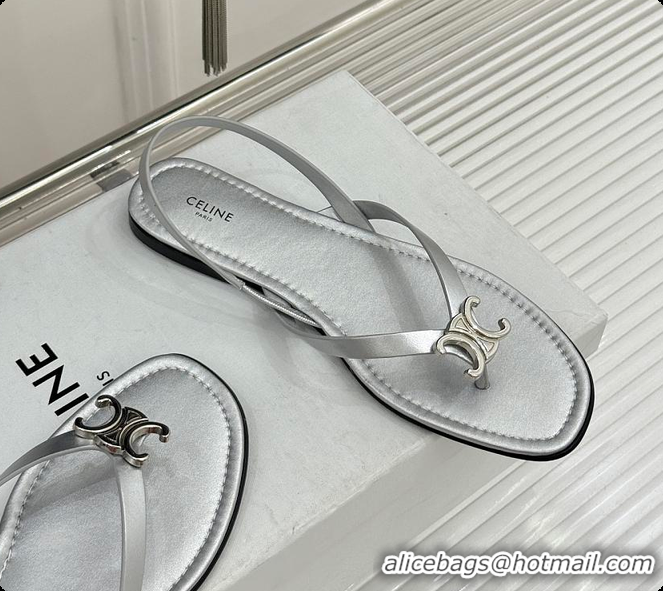 Classic Hot Celine Biki Sandal In Calfskin Silver 0702118
