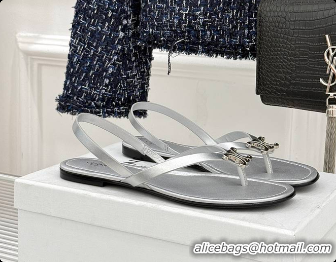 Classic Hot Celine Biki Sandal In Calfskin Silver 0702118