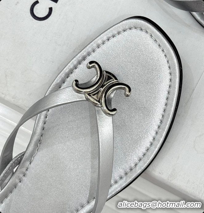 Classic Hot Celine Biki Sandal In Calfskin Silver 0702118