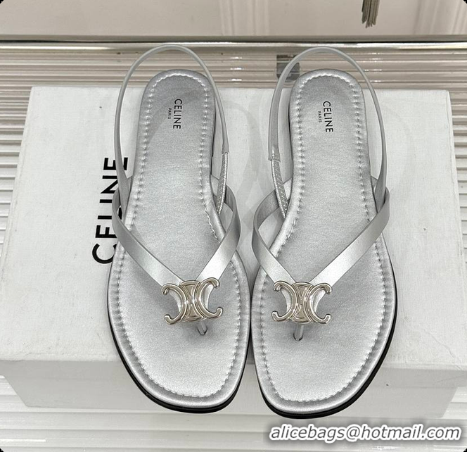 Classic Hot Celine Biki Sandal In Calfskin Silver 0702118