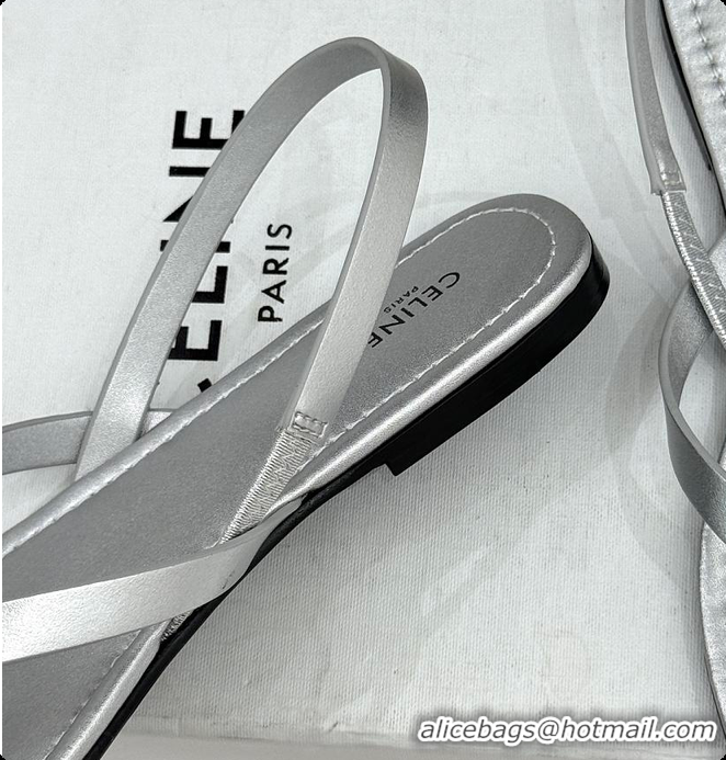 Classic Hot Celine Biki Sandal In Calfskin Silver 0702118