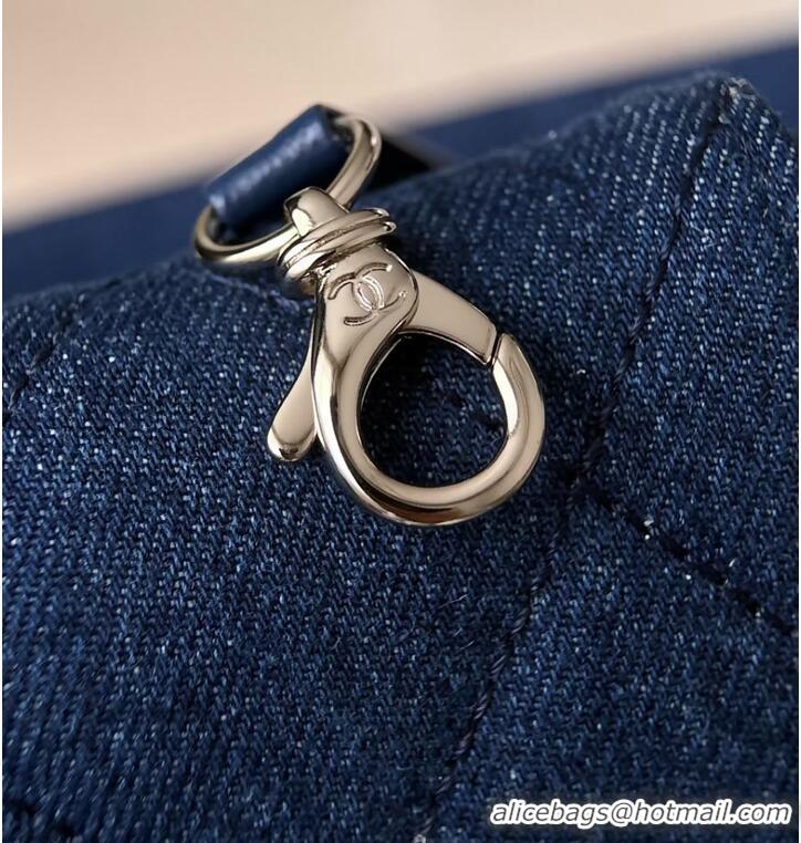 Promotional Chanel Coco Beach Small Shopping Bag Braided Straw/Canvas/Lambskin & Gold-Tone Metal CH5915 Blue Denim/Black