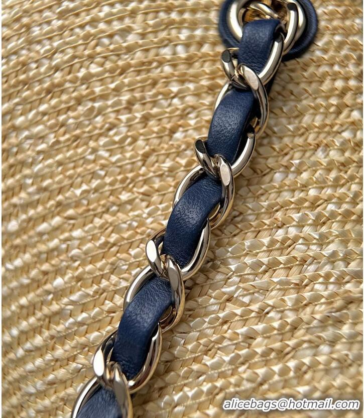Promotional Chanel Coco Beach Small Shopping Bag Braided Straw/Canvas/Lambskin & Gold-Tone Metal CH5915 Blue Denim/Black