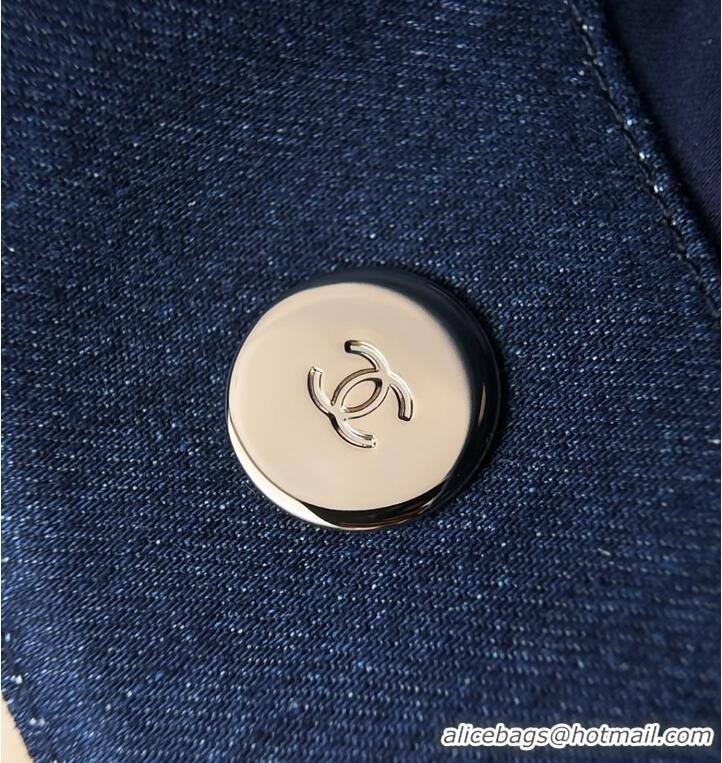 Promotional Chanel Coco Beach Small Shopping Bag Braided Straw/Canvas/Lambskin & Gold-Tone Metal CH5915 Blue Denim/Black