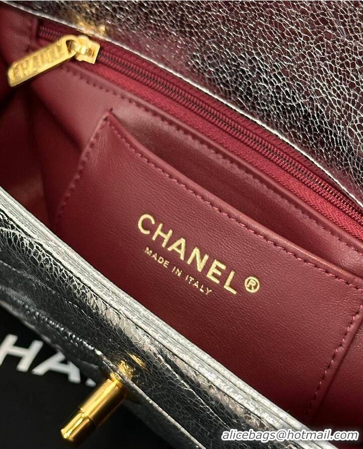 Shop Discount Chanel Metallic Aged Calfskin Chevron Quilted Top Handle Envelope Clutch AS6287 Silver 2026