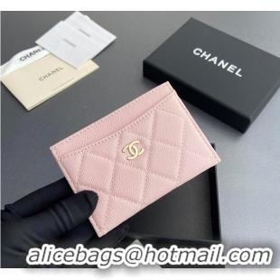 Famous Brand Chanel CLASSIC CARD HOLDER Grained Calfskin & Gold-Tone Metal AP4472 Light Pink 2026