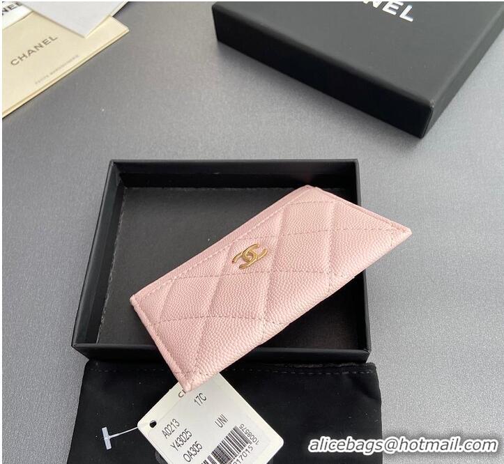 Famous Brand Chanel CLASSIC CARD HOLDER Grained Calfskin & Gold-Tone Metal AP4472 Light Pink 2026