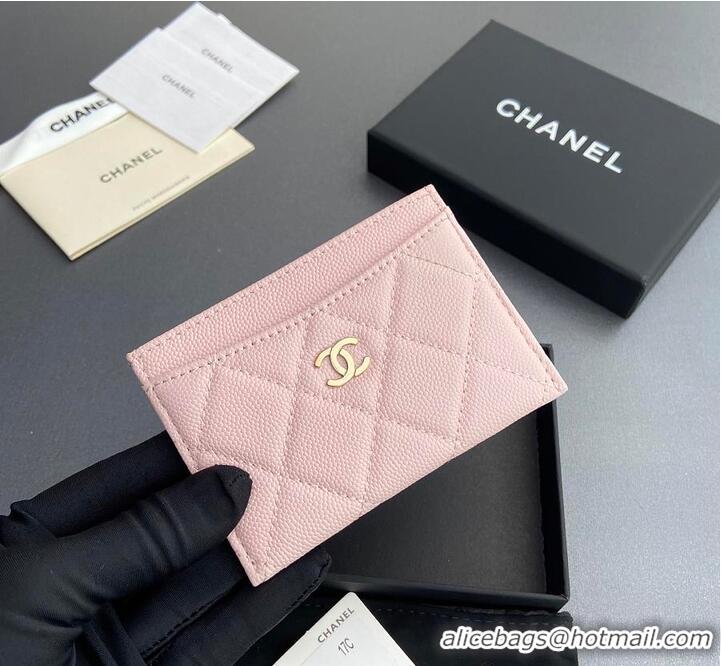 Famous Brand Chanel CLASSIC CARD HOLDER Grained Calfskin & Gold-Tone Metal AP4472 Light Pink 2026