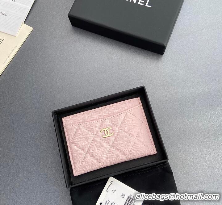 Famous Brand Chanel CLASSIC CARD HOLDER Grained Calfskin & Gold-Tone Metal AP4472 Light Pink 2026