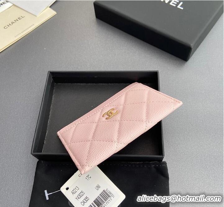 Famous Brand Chanel CLASSIC CARD HOLDER Grained Calfskin & Gold-Tone Metal AP4472 Light Pink 2026