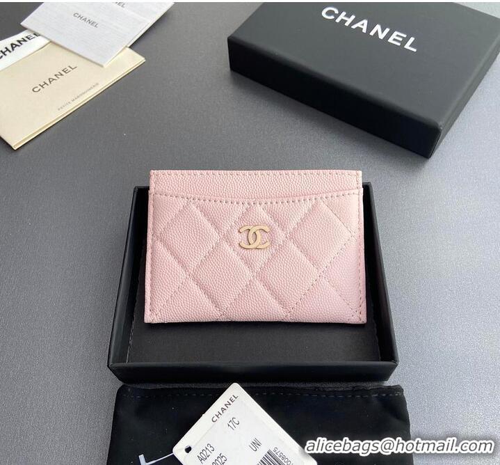 Famous Brand Chanel CLASSIC CARD HOLDER Grained Calfskin & Gold-Tone Metal AP4472 Light Pink 2026
