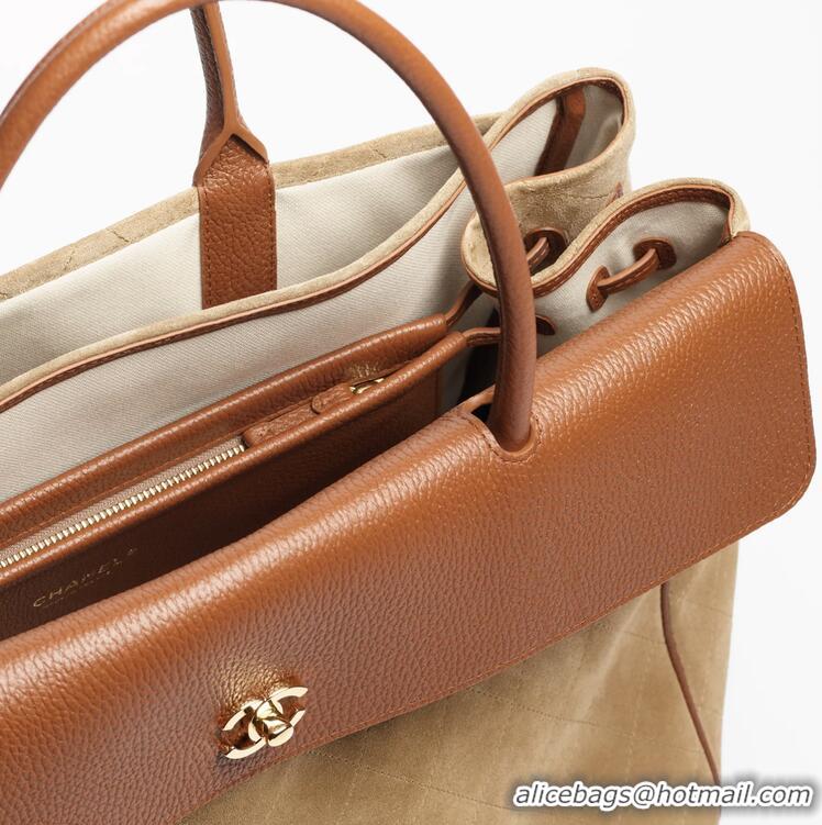 Promotional Chanel Metiers D'art Large Shopping Bag Suede Calfskin With Grained Calfskin & Gold-Tone Metal AS6289 Dark B