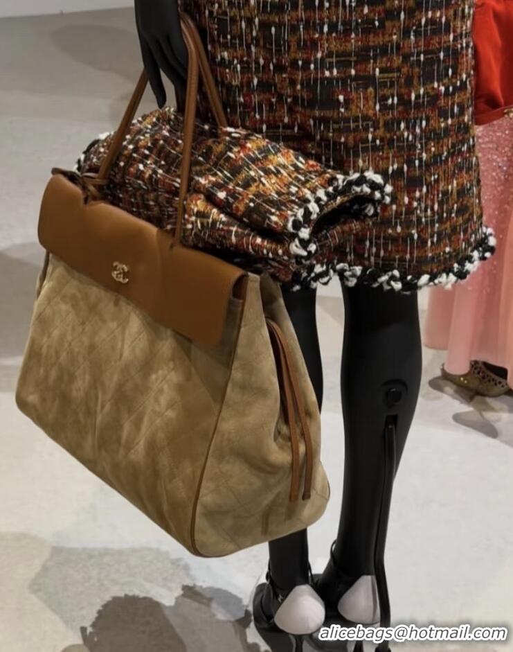 Promotional Chanel Metiers D'art Large Shopping Bag Suede Calfskin With Grained Calfskin & Gold-Tone Metal AS6289 Dark B