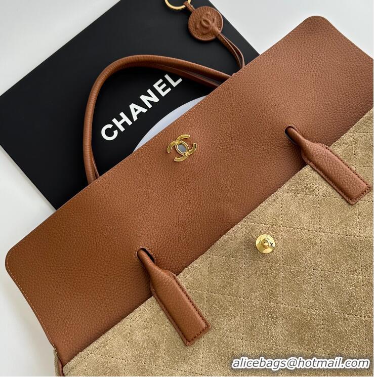 Promotional Chanel Metiers D'art Large Shopping Bag Suede Calfskin With Grained Calfskin & Gold-Tone Metal AS6289 Dark B