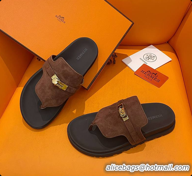 Charming Hermes Slipper Dark Brown 60702207