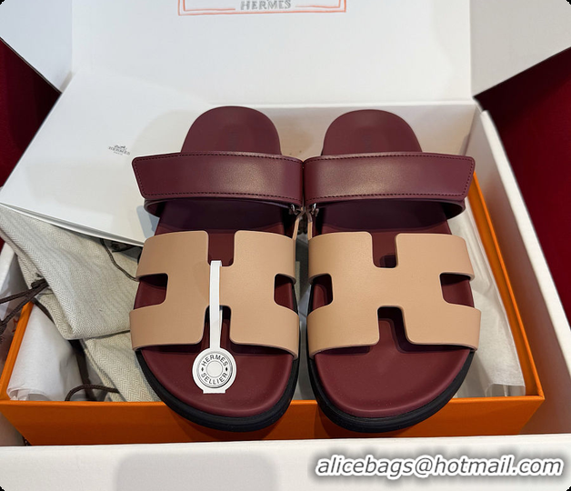 Good Quality Hermes Chypre sandal Beige Perlino / Rouge H 60702211