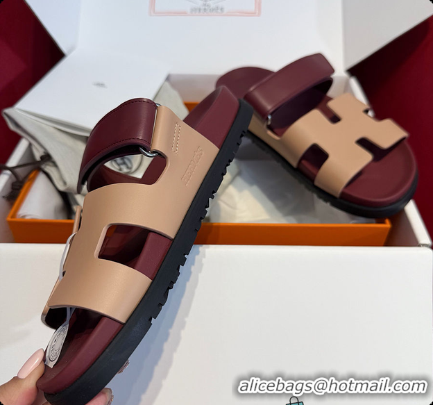 Good Quality Hermes Chypre sandal Beige Perlino / Rouge H 60702211