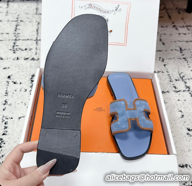 Good Quality Hermes Oran Sandal Bleu Jean / Naturel 60702212