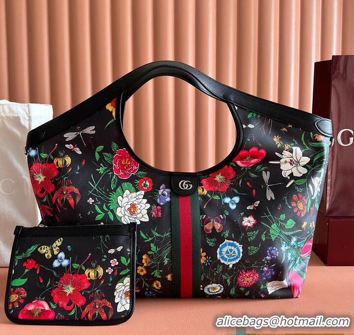 Big Discount Gucci Giglio Flora large tote bag black and multicolor Flora net G853961