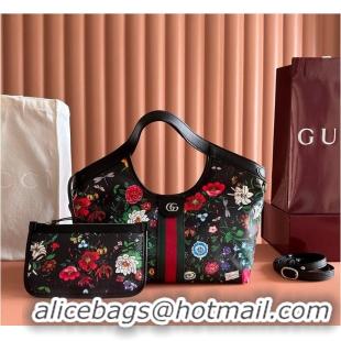 Best Price Gucci Giglio small tote bag black and multicolor Flora net G853963