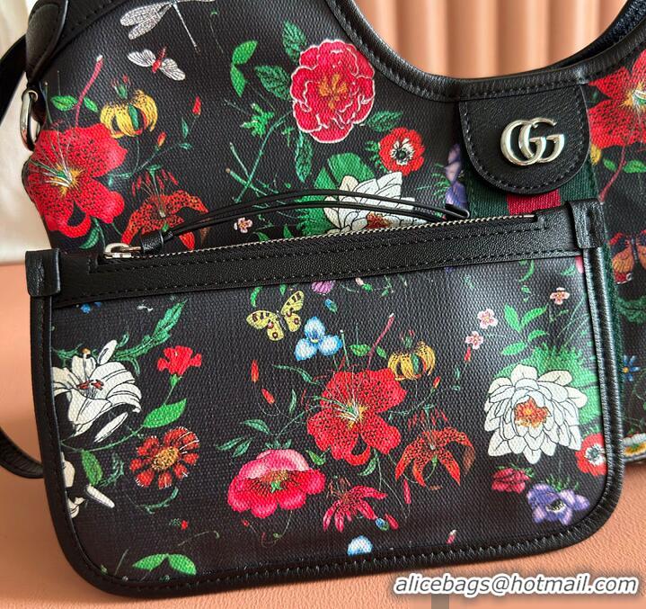 Best Price Gucci Giglio small tote bag black and multicolor Flora net G853963