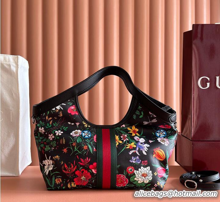 Best Price Gucci Giglio small tote bag black and multicolor Flora net G853963